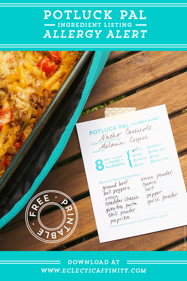 Download our free Potluck Pal Allergy Alert printable for your next gathering | Eclectic Affinity